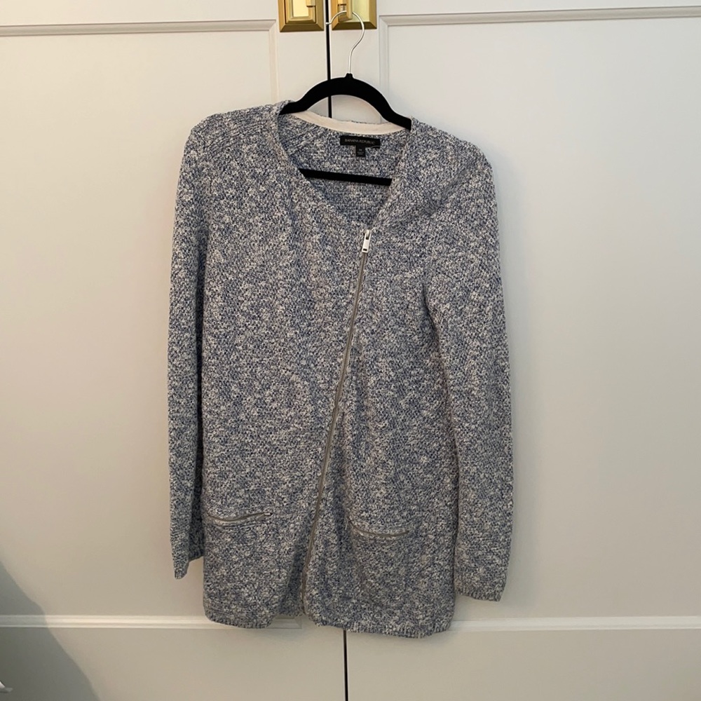 Banana Republic Blue Tweed zip up sweater size M - Picture 1 of 4